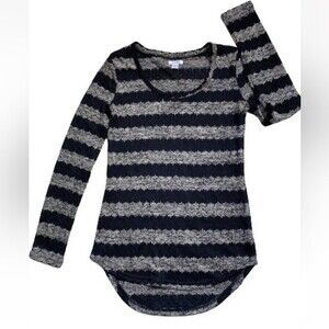 Xhilaration Womens Knit Top Sweater Long Sleeve Size S/P Striped Black & Beige